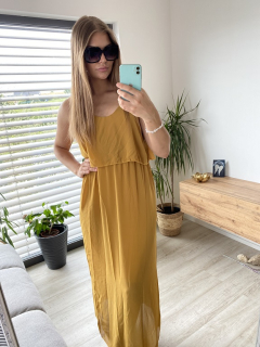 Dámské letní šaty na ramínka horčicové