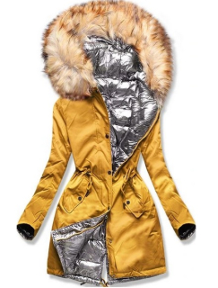 Luxusní oboustranná parka žlutá/stříbrná XXL