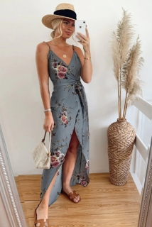 Letní šaty na ramínka šedé květované