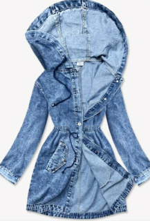 Dámská riflová delší bunda s kapucí i pro plnoštíhlé vel.5XL