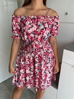 Letní květinkové šaty s kabelkou UNI růžové